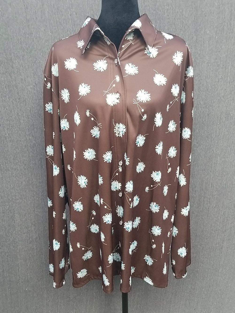 Brown Floral Button-Down Shirt - Women's Relaxed Fit